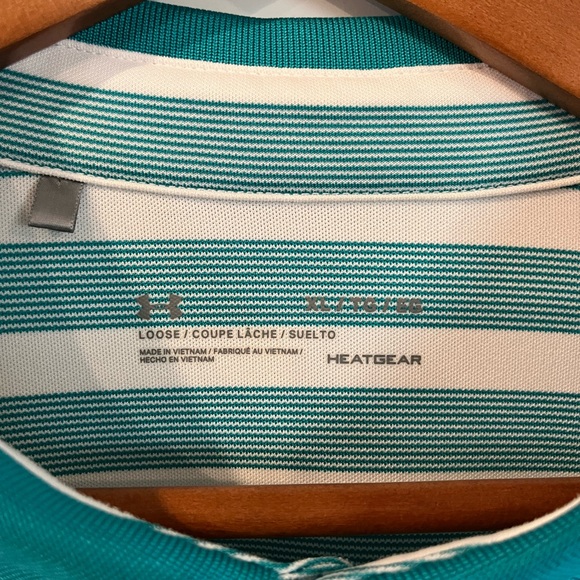 Under Armour Men's Striped Polo Shirt - Teal and White - Picture 5 of 6
